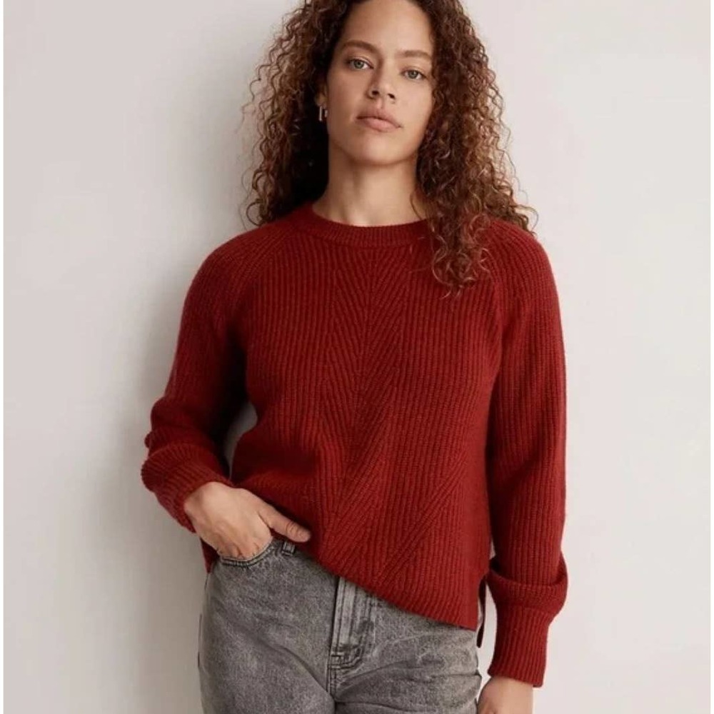 Madewell Recycled Cashmere Wool Ribbed Fisherman Sweater Garnet Red Sz S